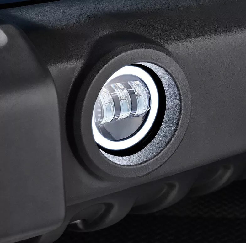 Комплект от 2 броя 4 инча 9.8cм ЛЕД LED фар лампа халоген 12V-24V с DRL дневни светлини мигач бяло-жълто за Jeep Dodge Chrysler Peugeot Ford CITROËN Opel Dacia Jaguar PORSCHE Suzuki Nissan RENAULT