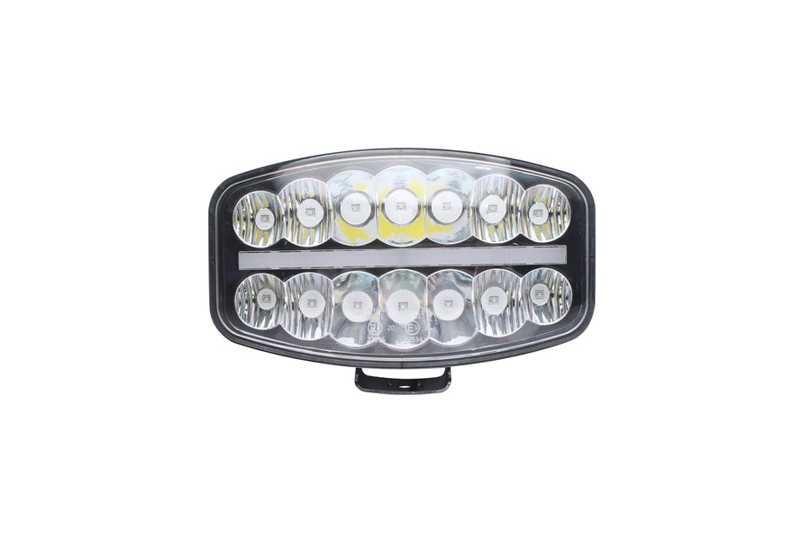 80W LED Лед Фар Халоген с DRL дневни светлини габарит бяло - оранжево неон ефект 24,5см x 13,9см, 4100lm, 12V - 24V, E-Mark Подходящ За DAF MAN Scania Volvo и др.