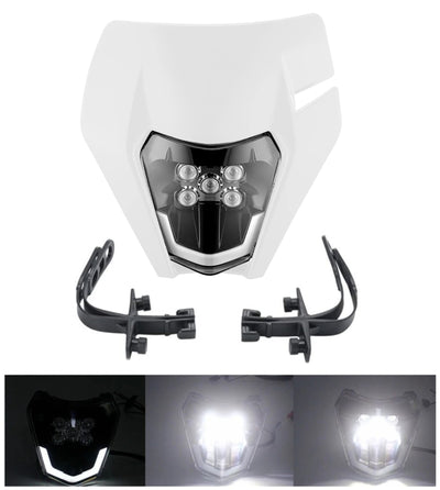 Маска с LED Фар за мотор, мотоциклет Бяла с къси и дълги светлини - Универсален модел за ENDURO / Trail / Streetfighter