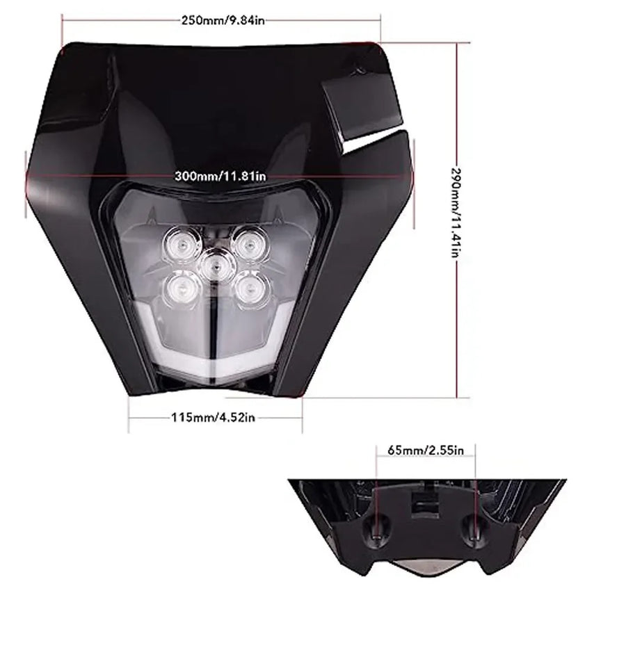 Маска с LED Фар за мотор, мотоциклет Черна с къси и дълги светлини - Универсален модел за ENDURO / Trail / Streetfighter
