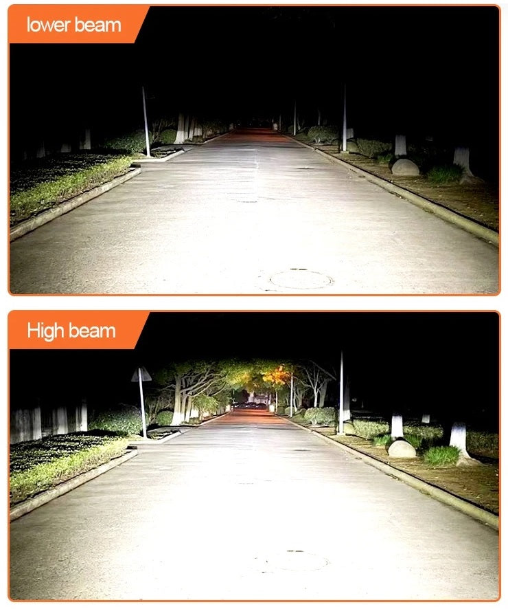 Комплект LED крушки с лупа, Y10 H4, 200%, 60W 6400LM, 6000K, 360° Canbus без грешки – 12V