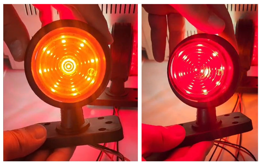 LED габарит маркер тип рогче 12V-24V, оранжево-червено - за ремаркета, платформи, камиони и др.