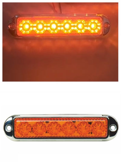 LED Габарит Маркер, 6 диода, хромирана рамка, Оранжев - 12V-24V