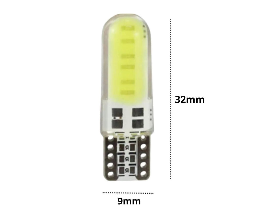 Комплект от 2 броя LED Лед Диодни Крушки за Габарит T10 W5W – COB LED, студено бяла светлина 6000K, 12V, CANBUS без грешки със силиконово покритие