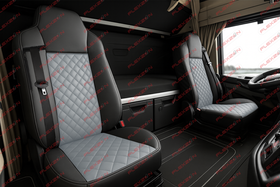 Комплект 1+1 тапицерия от еко кожа за MAN TGX 2015-2020 - сиво-черно