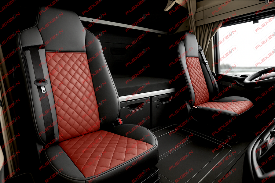 Комплект 1+1 тапицерия от еко кожа за IVECO STRALIS S-WAY 2021 - червено-черно