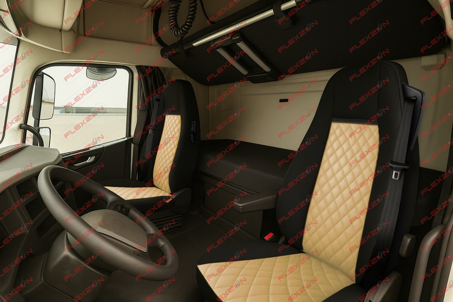 Комплект 1+1 тапицерия от еко кожа за VOLVO FH12 EURO 5 2006- 2015 - бежово-черно