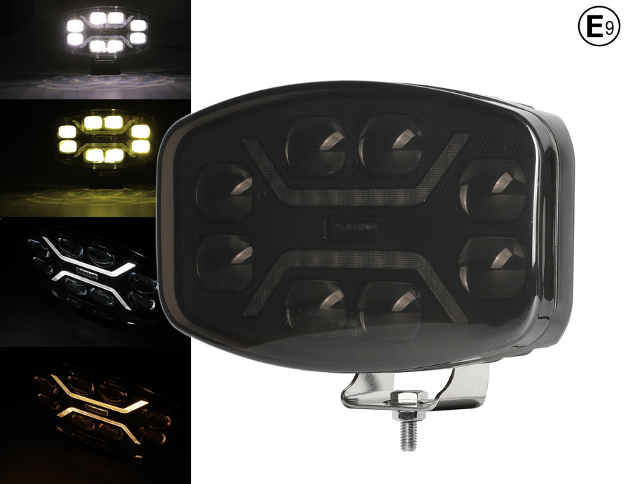 LED Халоген Фар DRL бяла/жълта светлина - Опушен - 12-24V за джип, камион, агротехника и др.