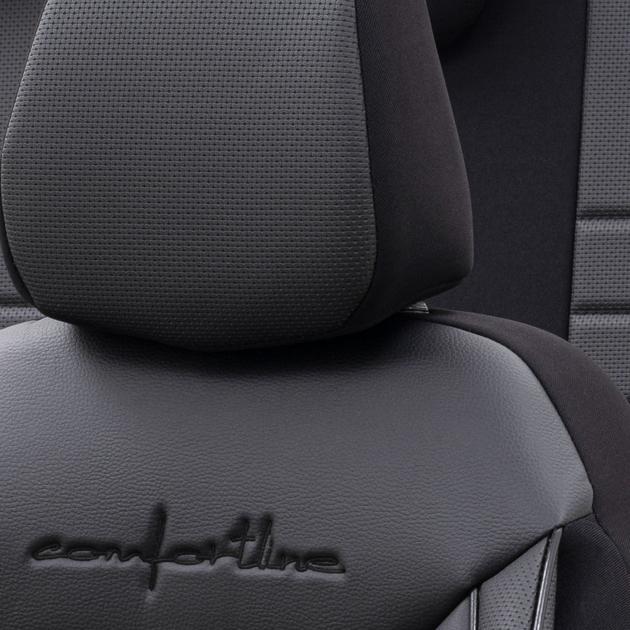 Комплект Луксозна Тапицерия OTOM текстил с еко кожа COMFORT LINE Design – Черна с черен шев, за Предни и Задни Седалки