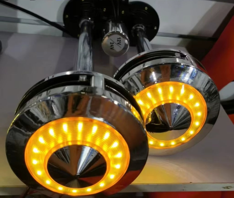 Двойна Тромба клаксон с жълта LED светлина, 300 dB – 12V / 24V