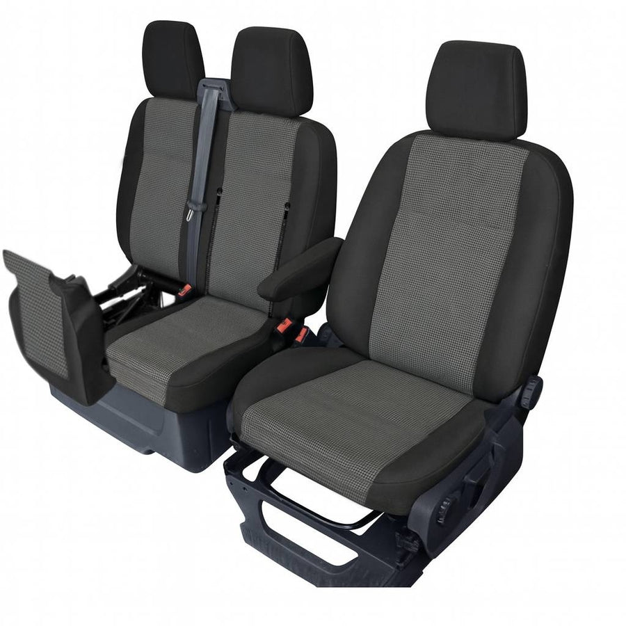 2+1 Комплект Тапицерия за Ford Transit Custom 2013-2023 с отвор на двойната седалка - черно