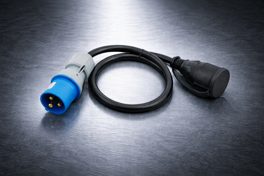 Кабел адаптер от CEE щепсел към Шуко контакт - IP44 – 230V / 16A, 3G2.5, за кемпер, каравана и къмпинг