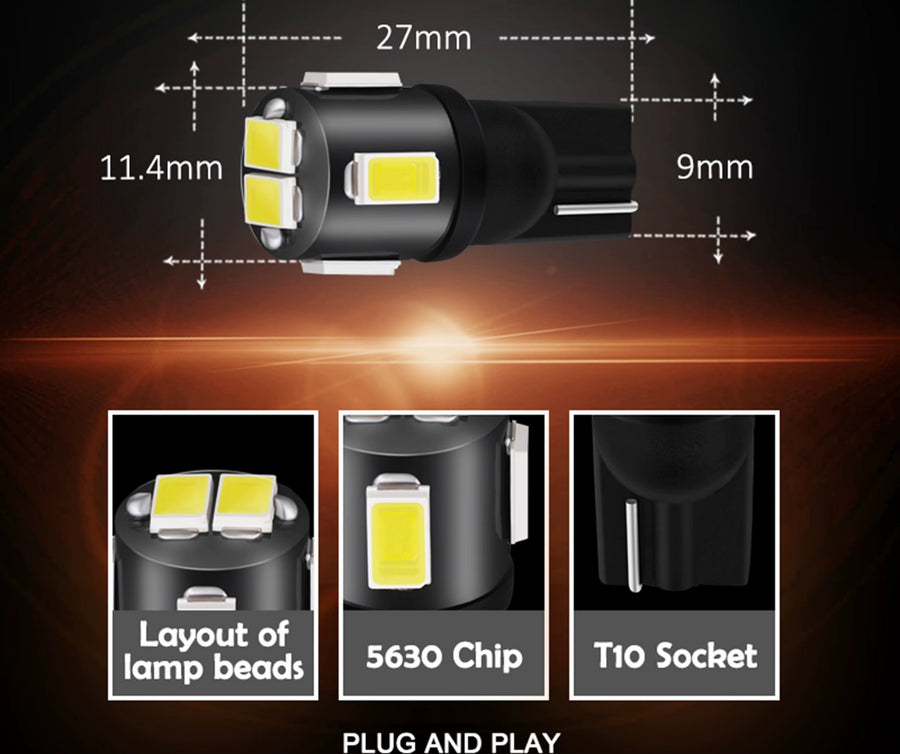 Комплект 2 бр. LED крушки T10 W5W, 7000K бяла светлина, ниска консумация, 12V - блистер