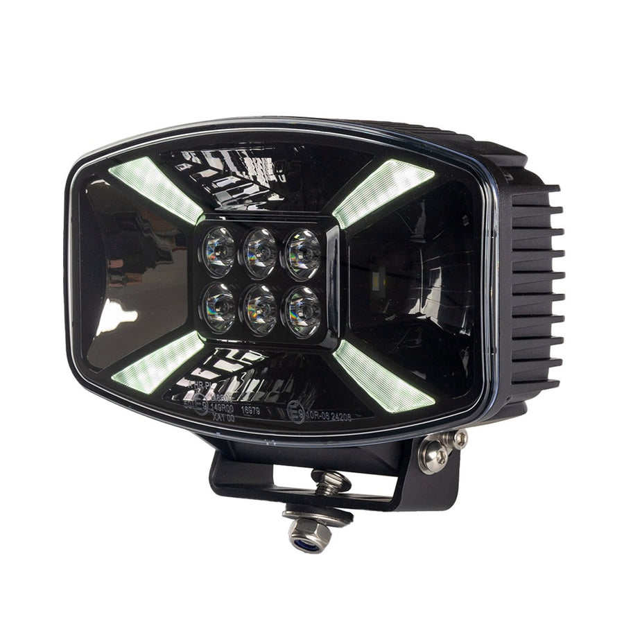 Универсален LED ЛЕД 140W диоден фар халоген лампа 12V - 24V с DRL/parking светлина бяло-жълто за АТВ джип камион трактор земеделски и селскостопански машини 247 x 141 x 83 mm