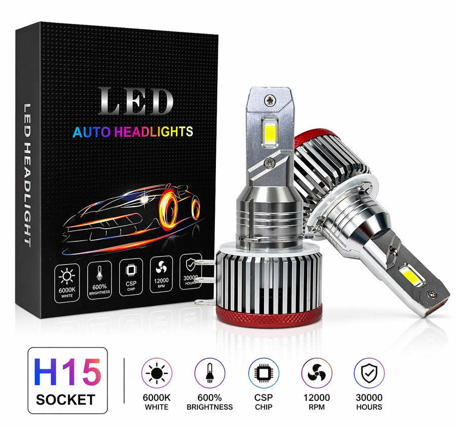 Комплект LED крушки H15 – 12V-24V 60W 6500LM 6000K CANBUS без грешки