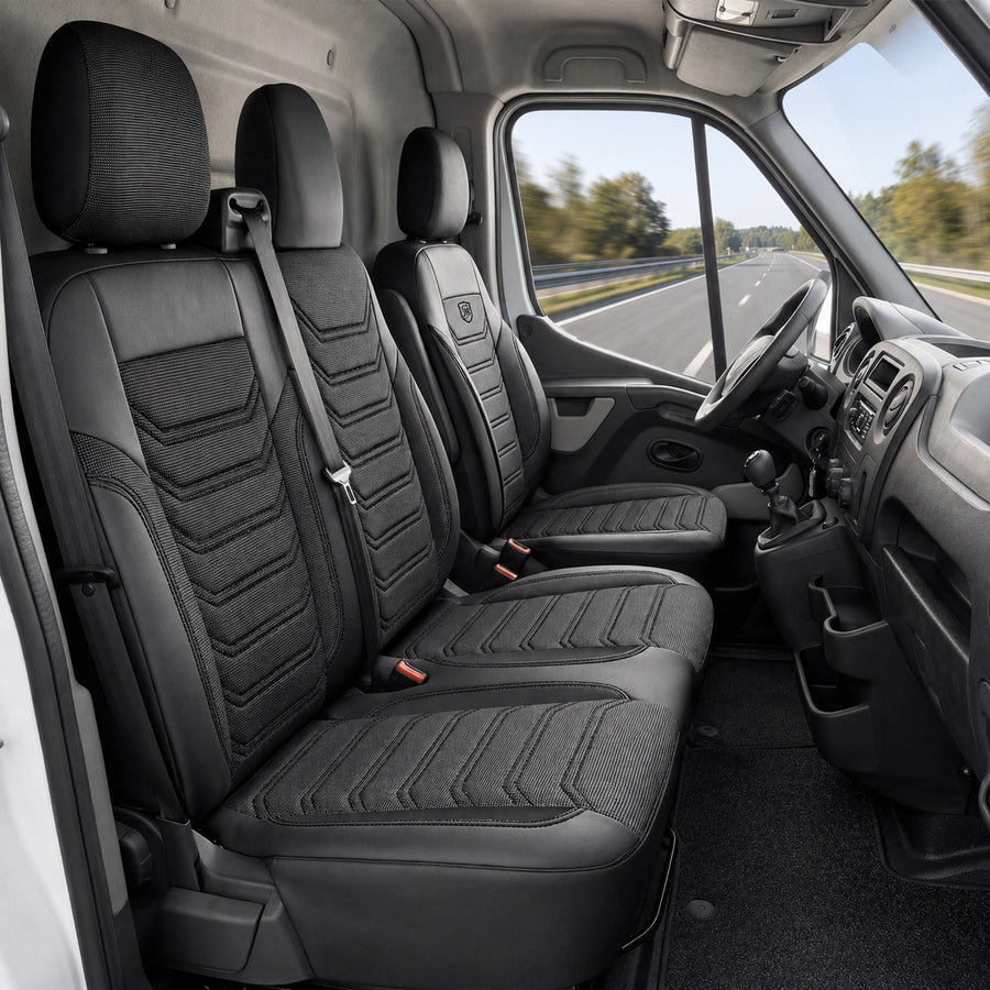 Комплект луксозна тапицерия PANDA за VW CRAFTER 2 2016- / MAN TGE 2017-, Еко кожа и текстил, Черно/Сиво