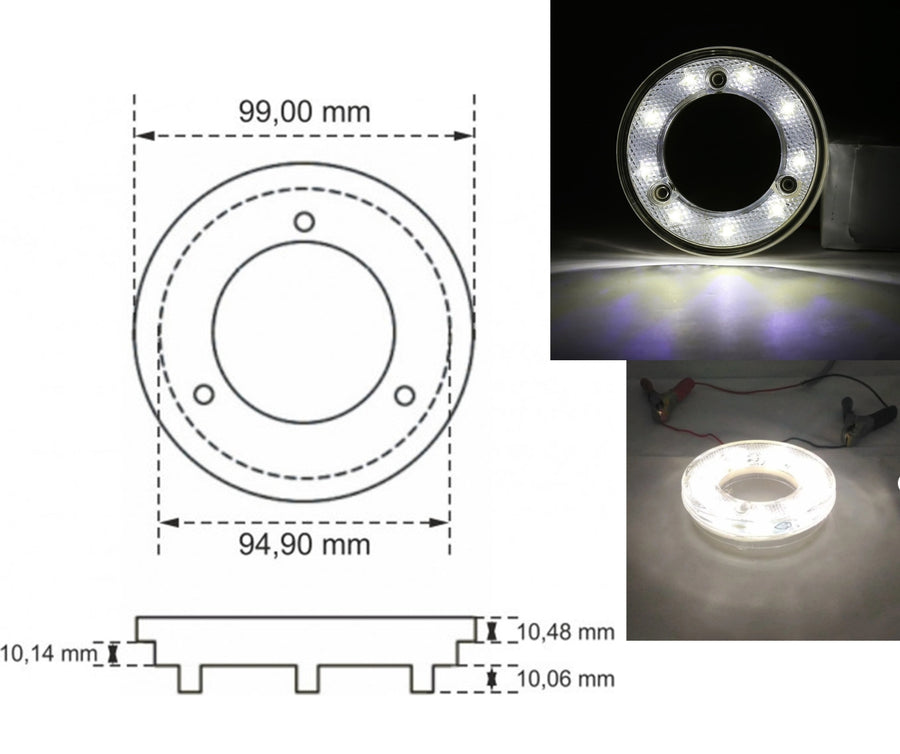 Кръгъл LED габарит / маркер – Бял 9 диода 12V-24V