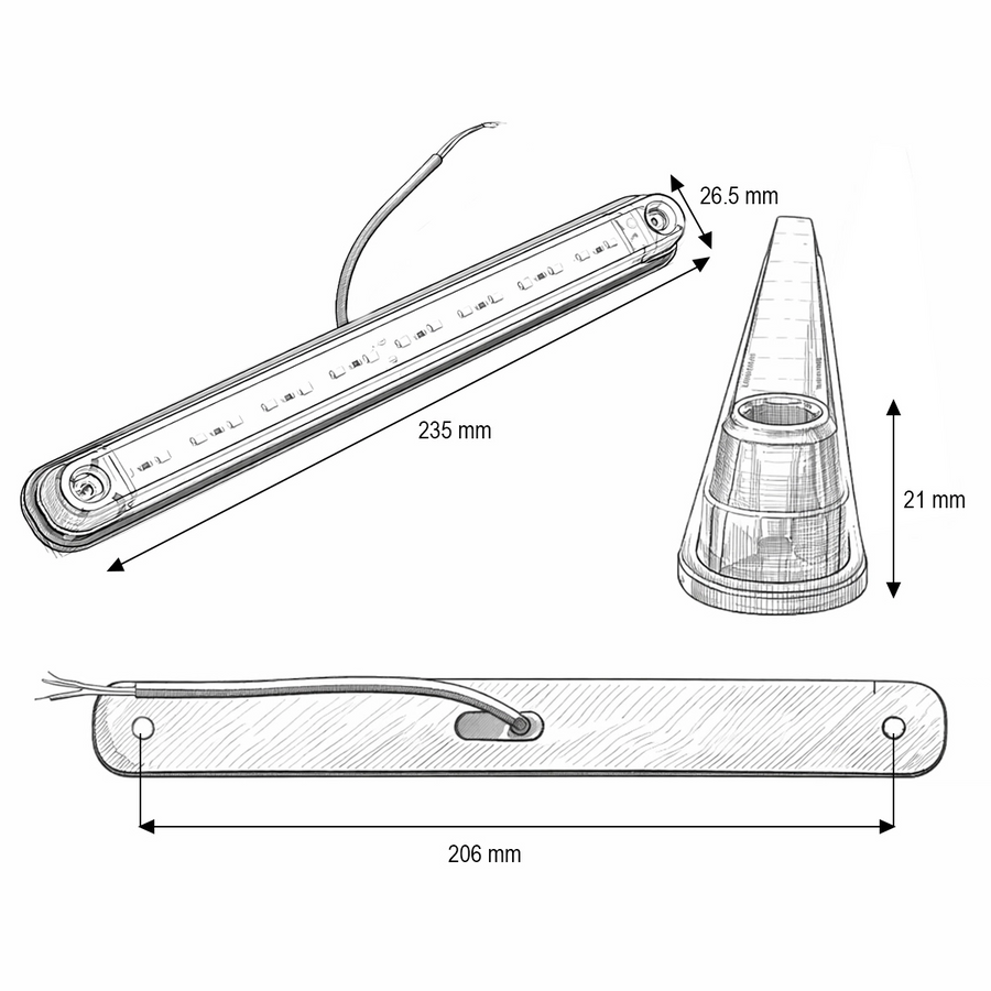 Бял LED Габарит / Маркер с NEON ефект - 16 диода 12V-24V 235mm