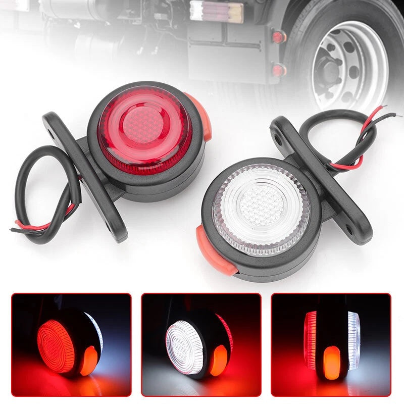 Комплект от 2 броя LED странични габарити, токоси, рогче 12-24V с три светлини бяла, жълта, червена Неон Ефект за ремаркета, платформи, камиони и др.