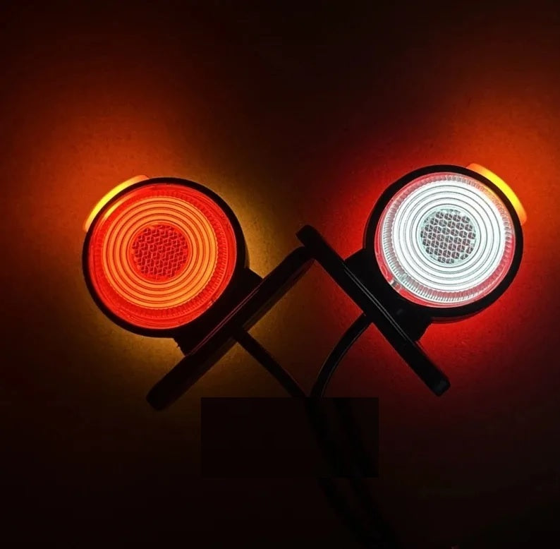 Комплект от 2 броя LED странични габарити, токоси, рогче 12-24V с три светлини бяла, жълта, червена Неон Ефект за ремаркета, платформи, камиони и др.