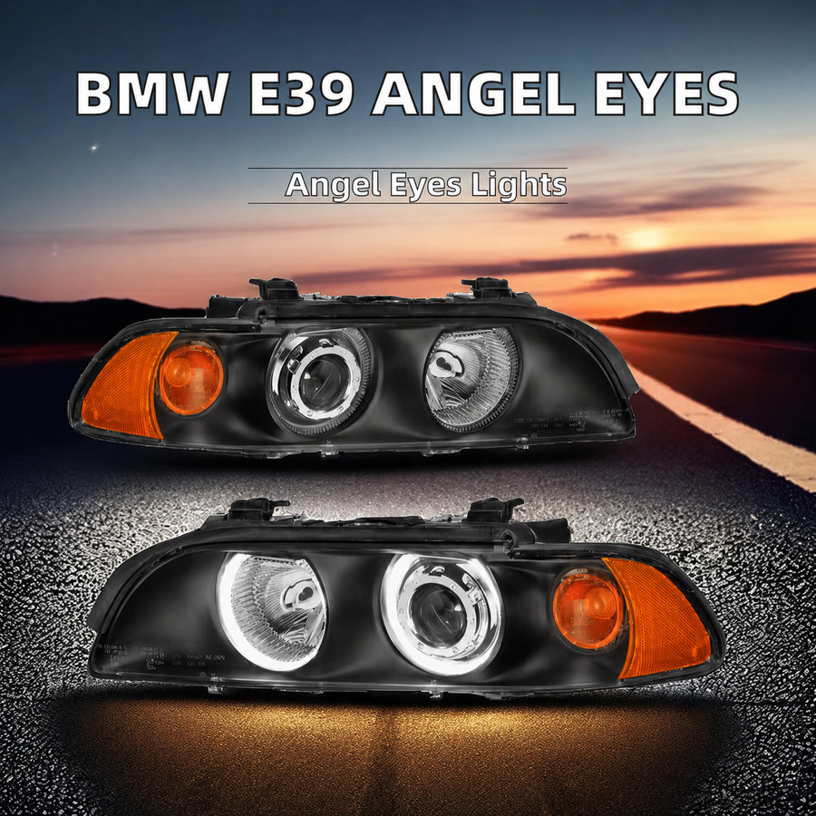Комплект тунинг фарове с Angel Eyes за BMW 5-та серия E39 1997–2003г. черни с крушки