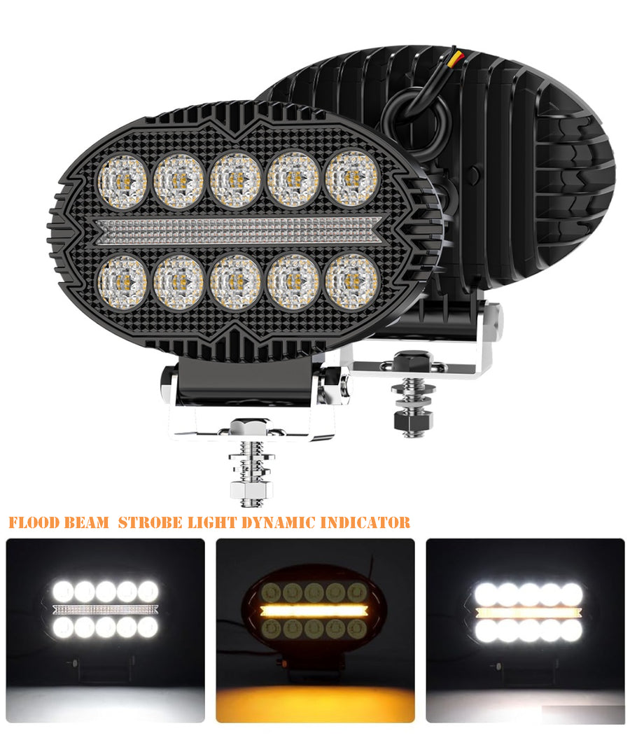 Универсален LED халоген с бяла светлина и оранжев DRL - 10 диода, 2000 lm, 12V-24V, IP67, 5 режима на работа, стробоскопичен режим и динамичен мигач