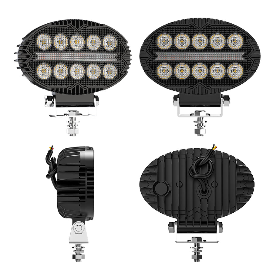 Универсален LED халоген с бяла светлина и оранжев DRL - 10 диода, 2000 lm, 12V-24V, IP67, 5 режима на работа, стробоскопичен режим и динамичен мигач