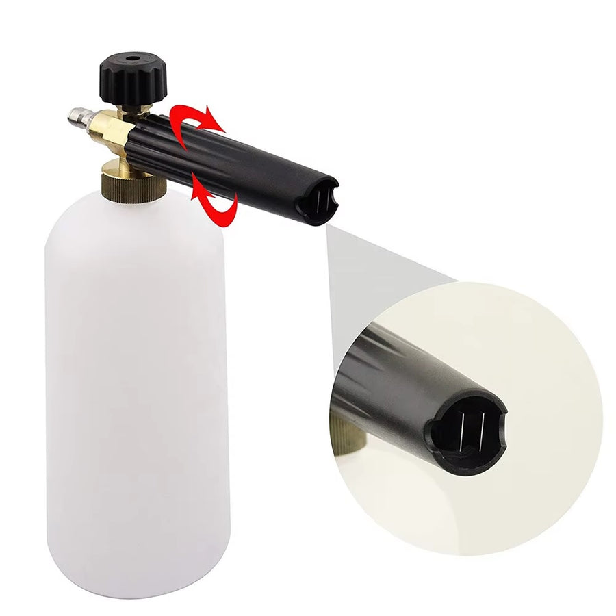 Професионална пянообразуваща дюза 1 л за водоструйка, Foam Cannon, Quick Connect 1/4 - регулиране на струята и концентрацията на пяната, 5 дюзи в комплекта