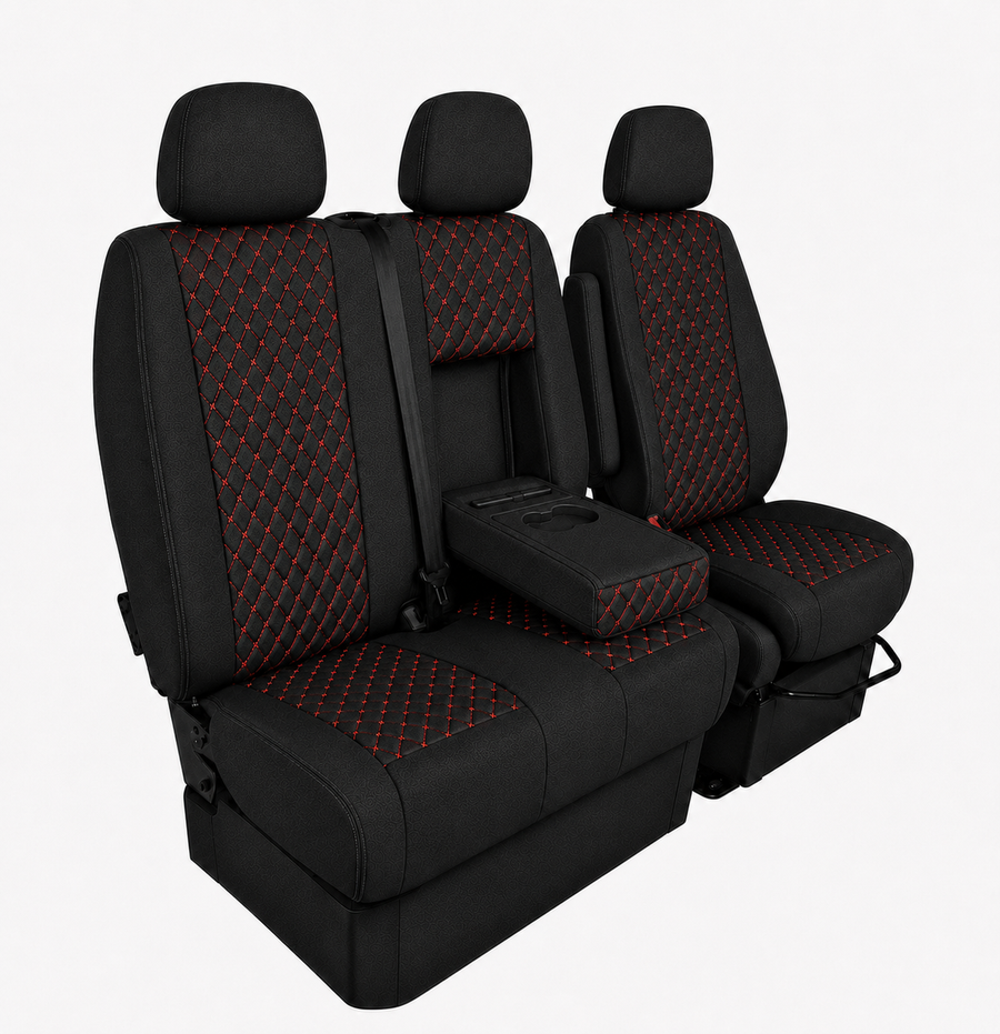 Комплект 2+1 Тапицерия за MERCEDES SPRINTER W906 2006-2018 – Текстил, Черна с червен шев, 8 части