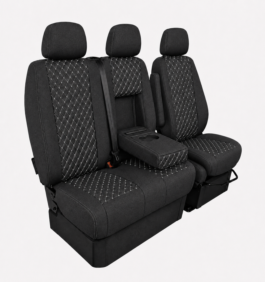 Комплект 2+1 Тапицерия за MERCEDES SPRINTER W906 2006-2018 – Текстил, Черна с бял шев, 8 части