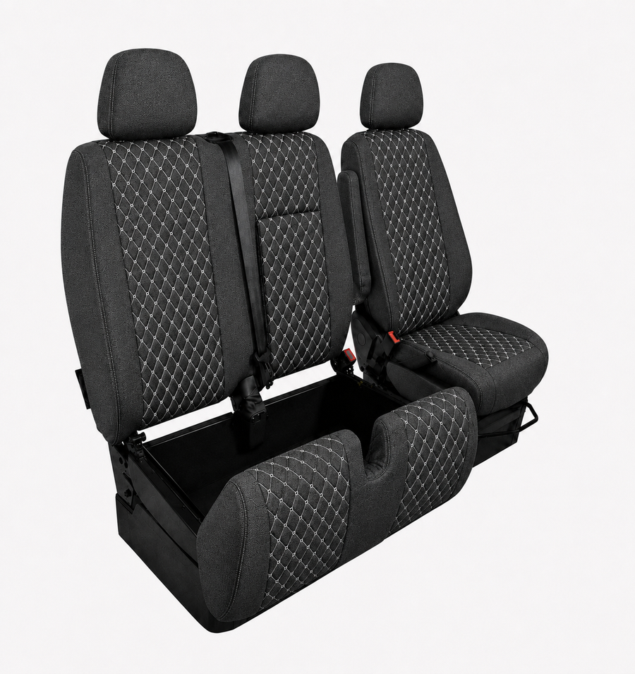 Комплект 2+1 Тапицерия за MERCEDES SPRINTER W906 2006-2018 – Текстил, Черна с бял шев, 8 части