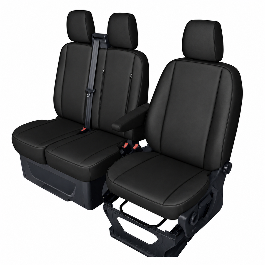 Комплект 2+1 Тапицерия за FORD TRANSIT CUSTOM 2009+ – Еко кожа, Черна, 8 части