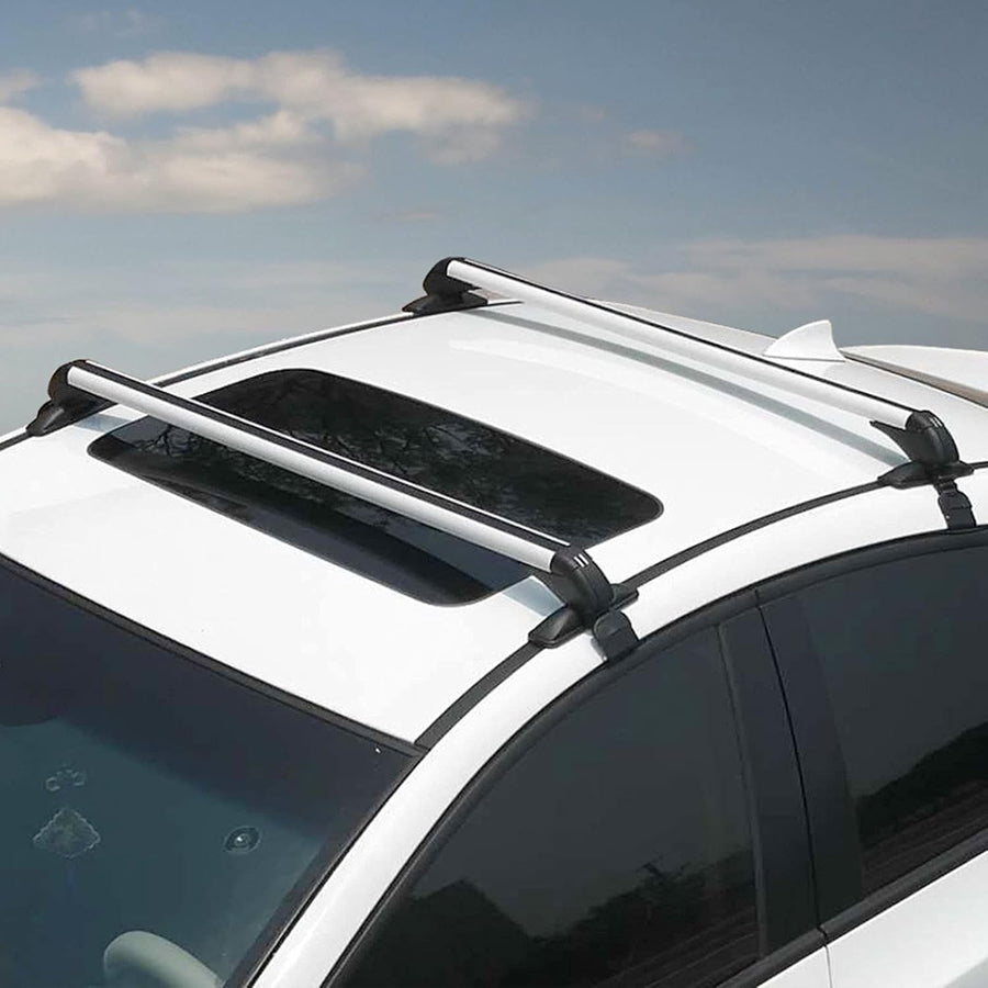 Aлуминиеви греди за багажник с ключалки за Opel Astra, Corsa, Insignia, Meriva, Mokka и Grandlandбез фабрични релси, 110 см, Бели