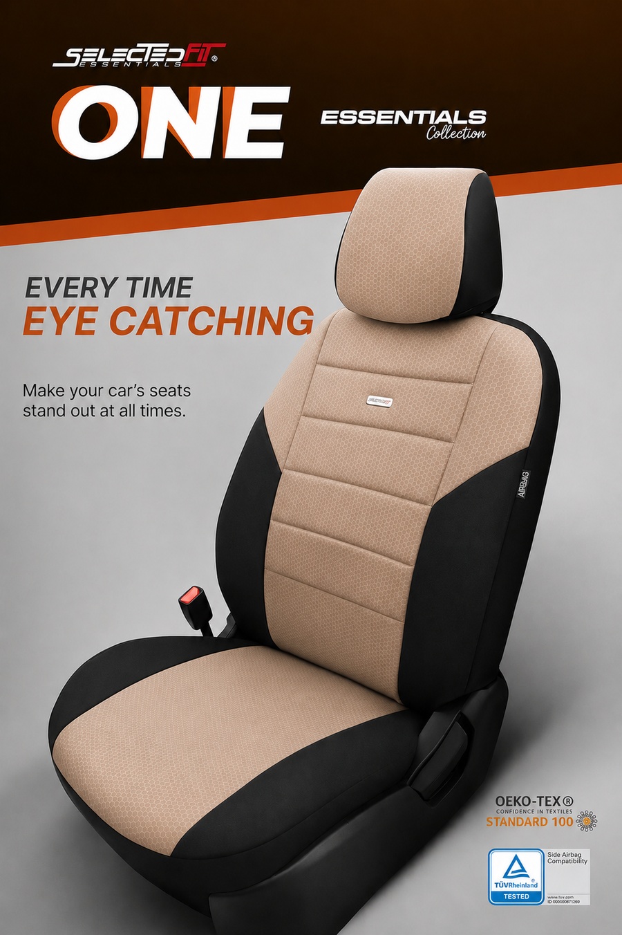 Комплект Тапицерия SelectedFit One Design by OTOM текстил – Черно-Бежова, за Предни и Задни Седалки