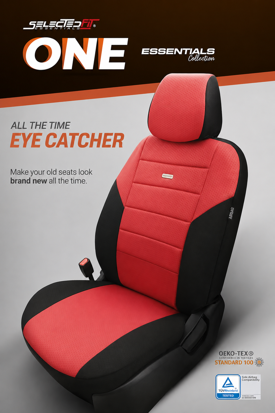 Комплект Тапицерия SelectedFit One Design by OTOM текстил – Черно-Червена, за Предни и Задни Седалки