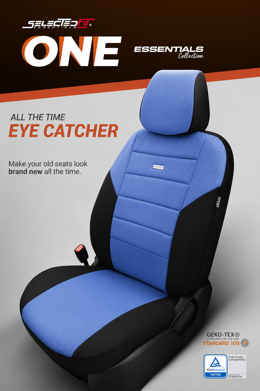 Комплект Тапицерия SelectedFit One Design by OTOM текстил – Черно-Синя, за Предни и Задни Седалки