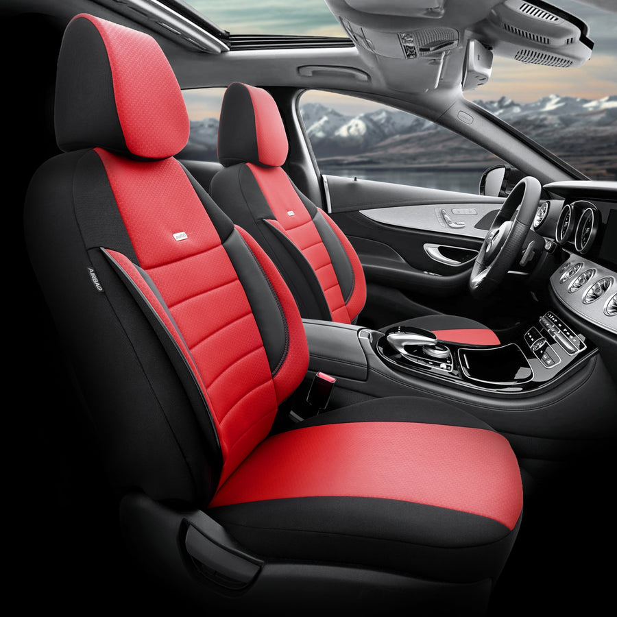 Комплект Тапицерия SelectedFit Pro Design by OTOM текстил с кожа – Черно-Червена, за Предни и Задни Седалки