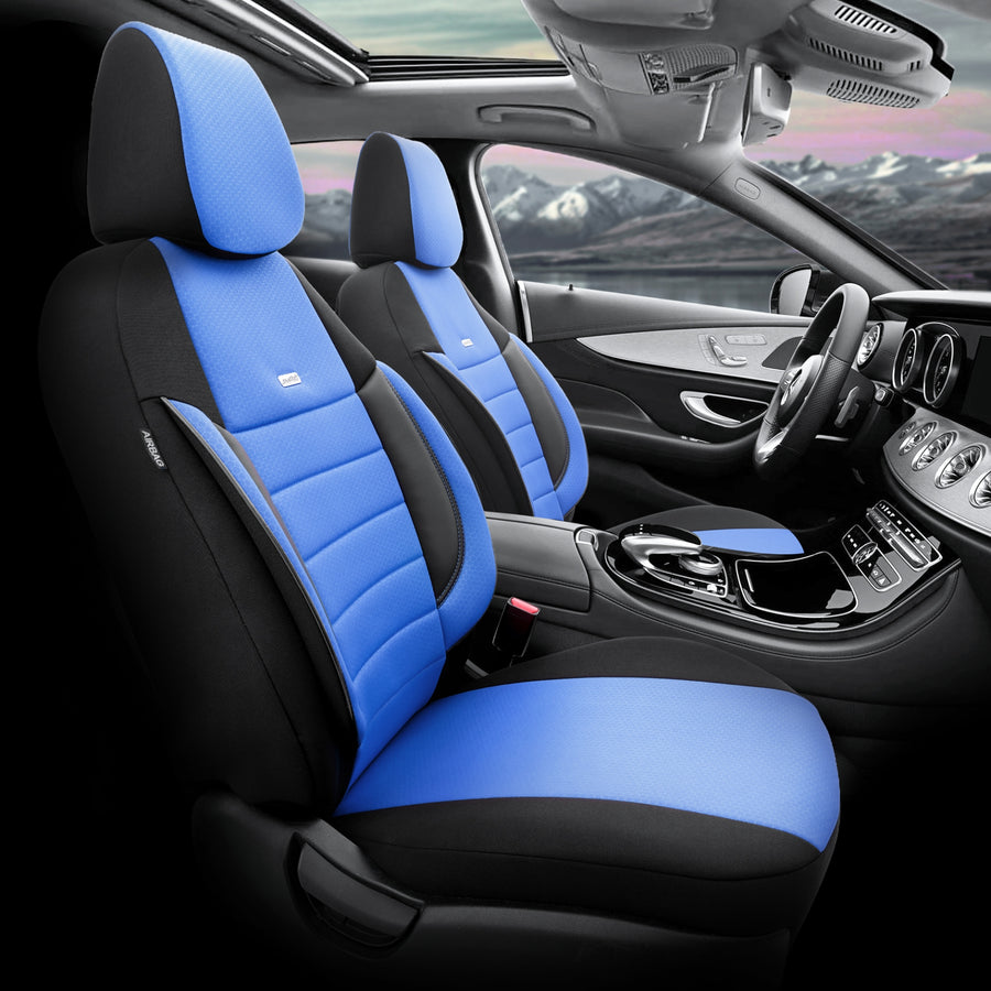 Комплект Тапицерия SelectedFit Pro Design by OTOM текстил с кожа – Черно-Синя, за Предни и Задни Седалки