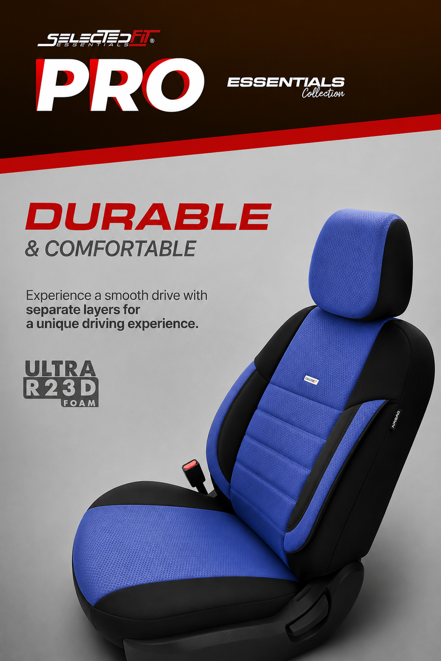 Комплект Тапицерия SelectedFit Pro Design by OTOM текстил с кожа – Черно-Синя, за Предни и Задни Седалки