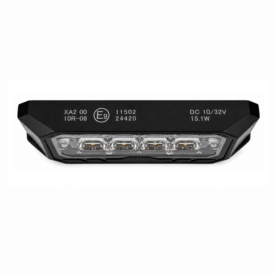 LED Габарит с оранжева блиц светлина и 9 блиц режима, 4 LED, 15.1W, E-Mark E9, ECE R65 / R10, IP67, 12–24V