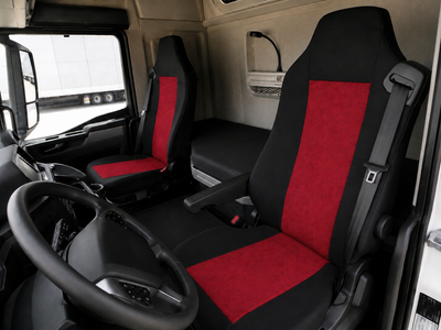 Текстилна тапицерия за MAN TGA, TGL, TGX, TGS 2015–2021 г., 2 части, черно-червена