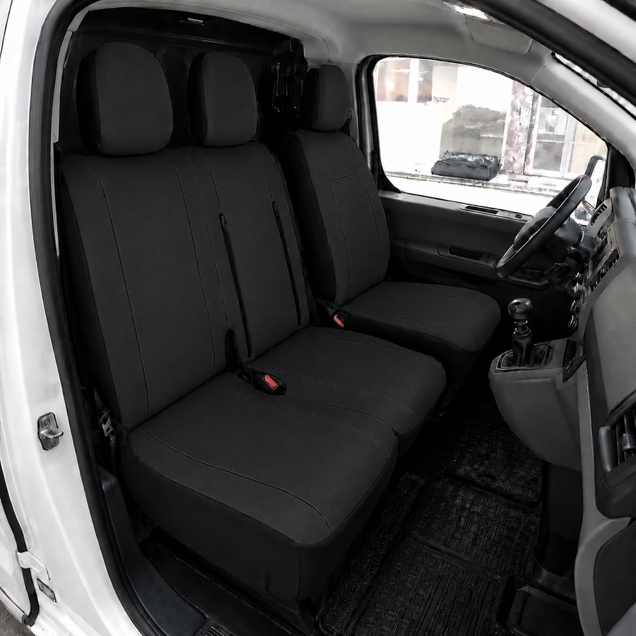 2+1 Тапицерия от еко кожа за предни седалки за Peugeot Expert, черна, 7 части