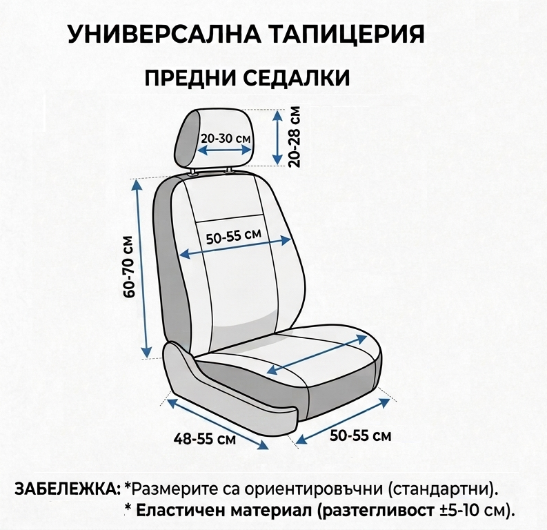 1+1 Универсална текстилна тапицерия за предни седалки за автомобил, бус и ван, черно-сива, 4 части