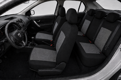 Текстилна тапицерия за седалки за Dacia Logan I 2004–2012, Dacia Logan II 2012+, черно-сива, 9 части