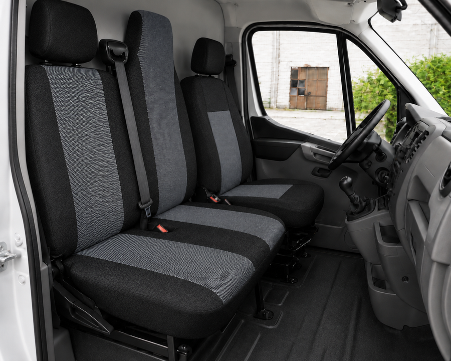 2+1 Текстилна тапицерия за предни седалки за Renault Master 2009–2016 г., черно-сива, 6 части