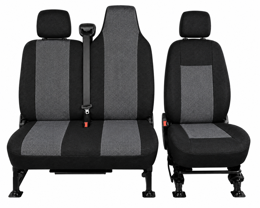 2+1 Текстилна тапицерия за предни седалки за Renault Master 2009–2016 г., черно-сива, 6 части