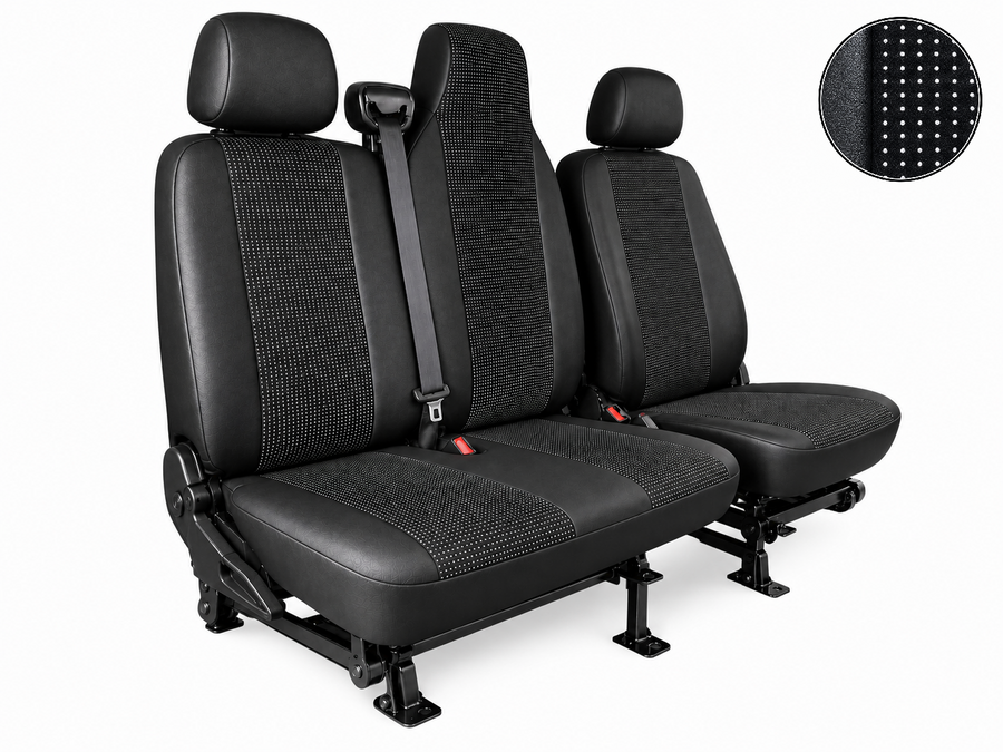 2+1 Тапицерия за предни седалки за Renault Master, текстил и еко кожа, черна, 6 части