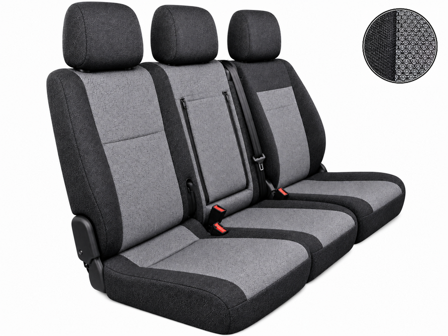2+1 Текстилна тапицерия за предни седалки за Peugeot Expert 2016+, черно-сива, 7 части