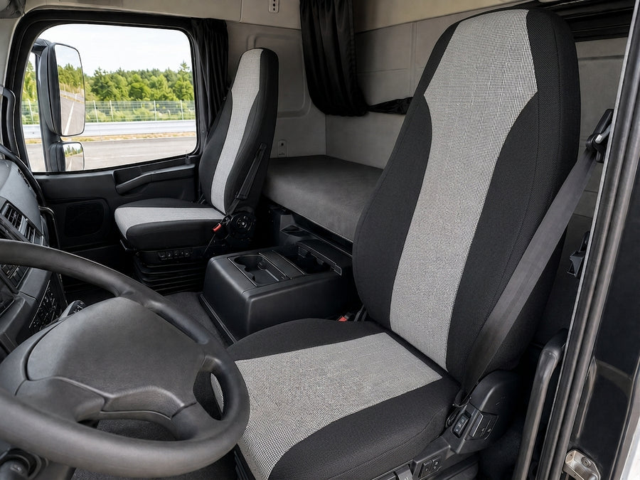 Текстилна тапицерия за седалки за Volvo FH12 2002–2012, черно-сива, 4 части