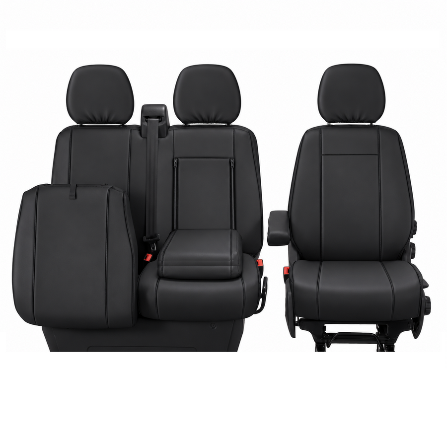 2+1 Тапицерия от еко кожа за предни седалки за Iveco Daily 2015+, черна, 7 части